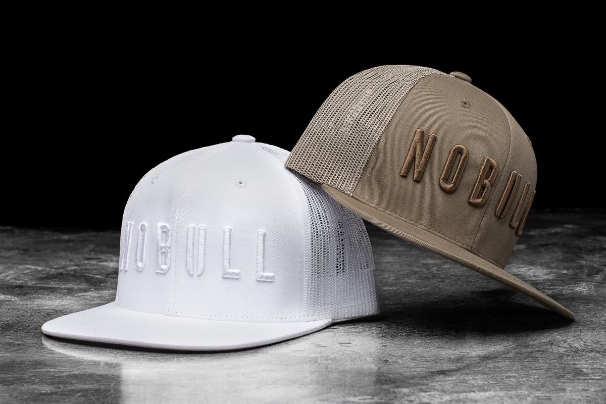 Nobull Flat-Brim Trucker Men's Hats White | Australia (TU2986)